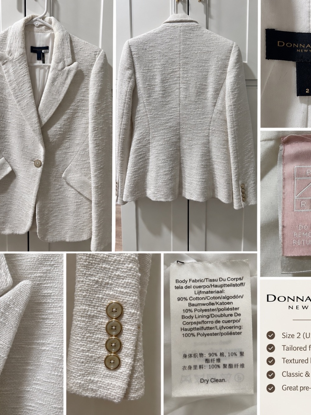 Donna Karan Cream Textured Single-Button Blazer